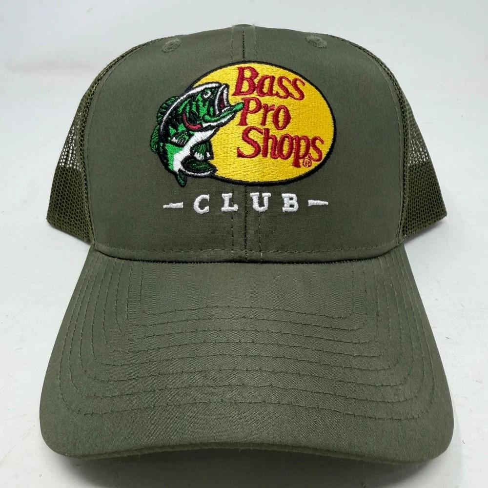 Bass Pro Shops Trucker Hat Mens OSFM Club Logo Olive Green Fishing EUC